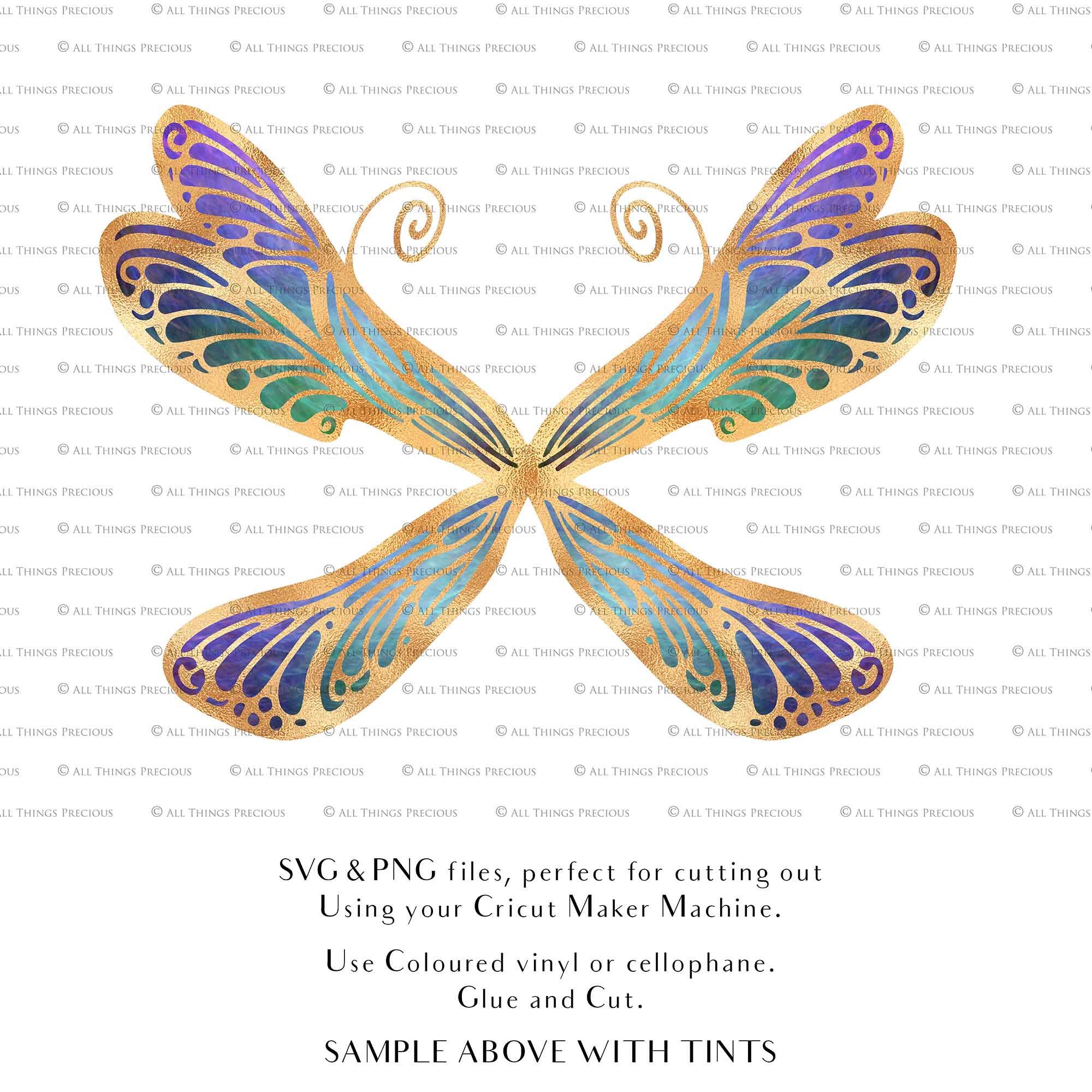 SVG & PNG Fairy Wing files for Cricut or Silhouette Cameo Cutting Machine. To create wearable fairy wings, in adult or children sizes. Simply load the design into design space for Cricut, re size and you are set to go!  These are Individual Wing Pieces, for you to cut and assemble. This is a DIGITAL product.